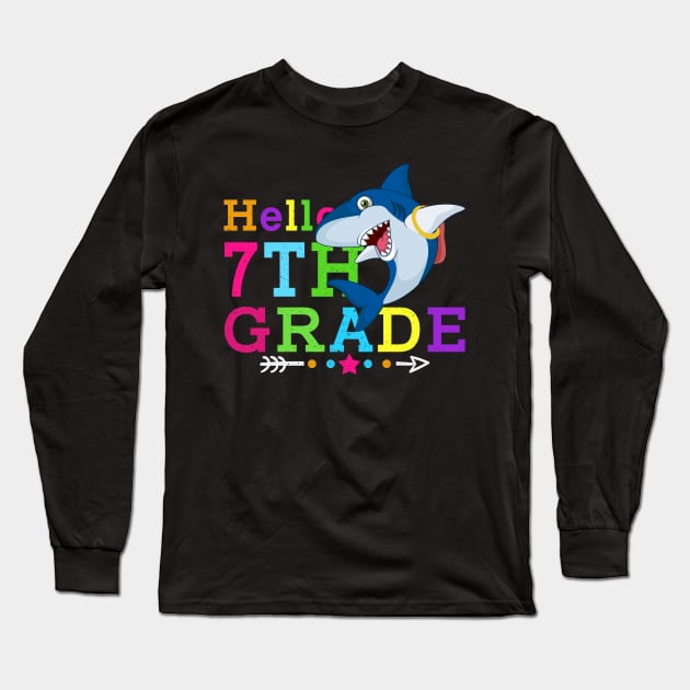 Shark Hello 7th Grade Tshirt Teachers Kids Back to school Gifts Long Sleeve T-Shirt by kateeleone97023